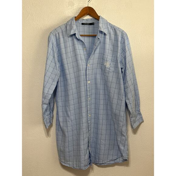 Lauren Ralph Lauren Other - Lauren Ralph Lauren Flannel Nightshirt L Blue Plaid Designer Luxury Lounge